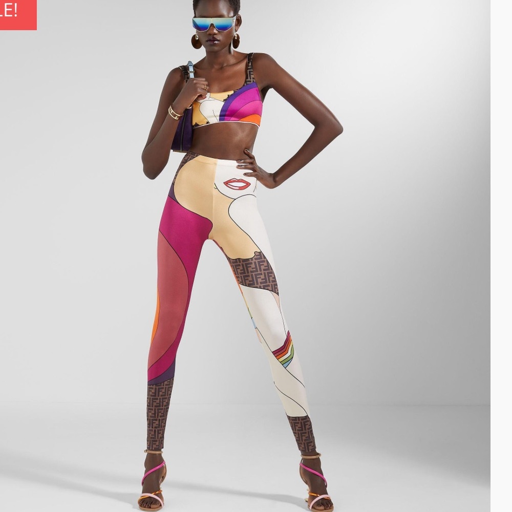 Fendi Activewear Leggings and Bra Workout Set 2 Piece Multicolor Lycra